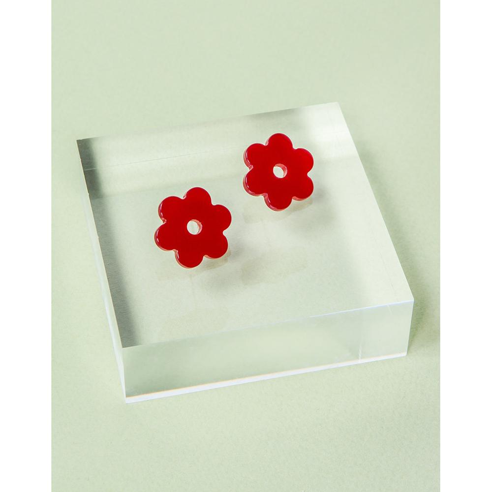 Daisy Acetate Earrings - Small Cherry Red S