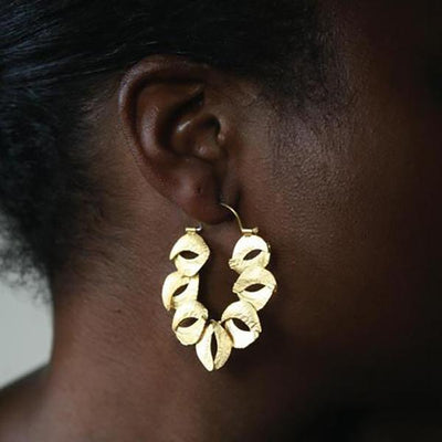 Organic Sculptured Reticulated Hoop Earrings Gold 