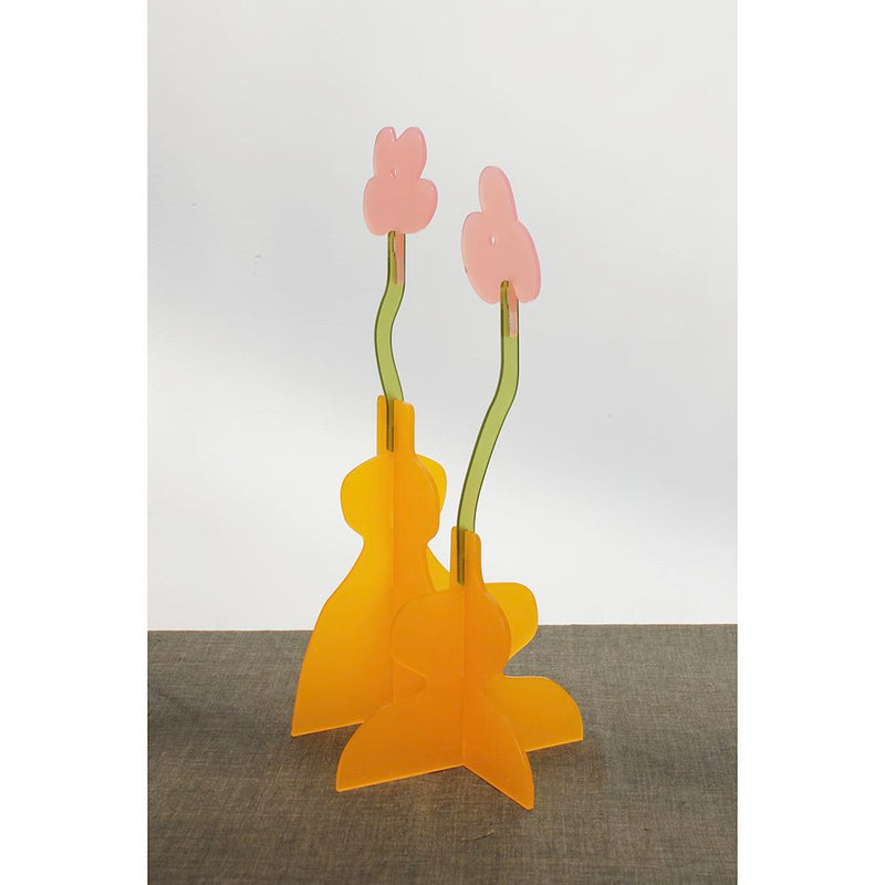 Freshly Cut Flowers Double Totem Sculpture Orange & Pink 