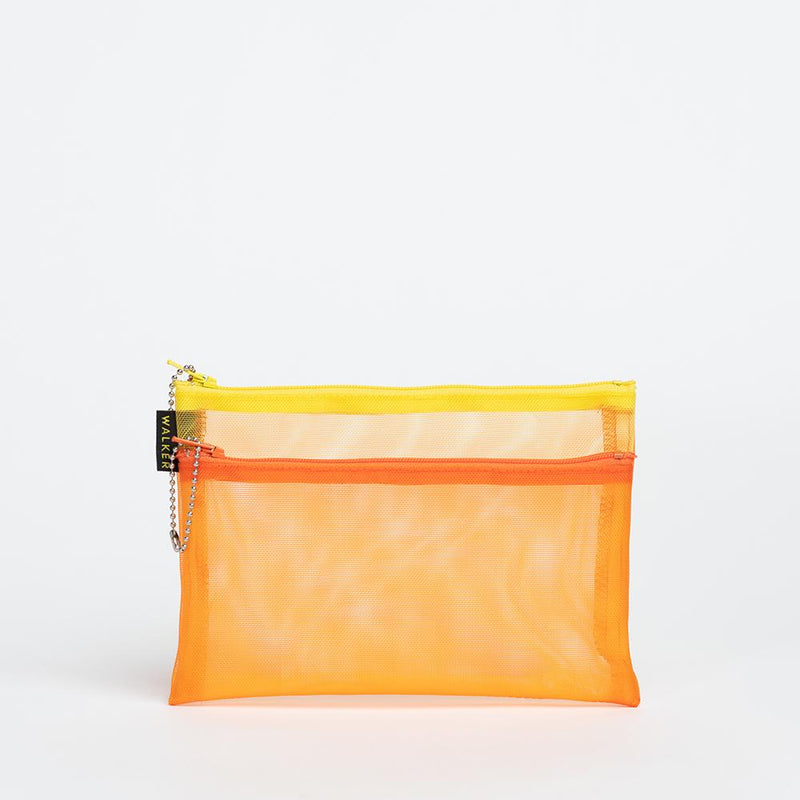 Mesh Double Zip Pouch - Small Orange & Yellow 