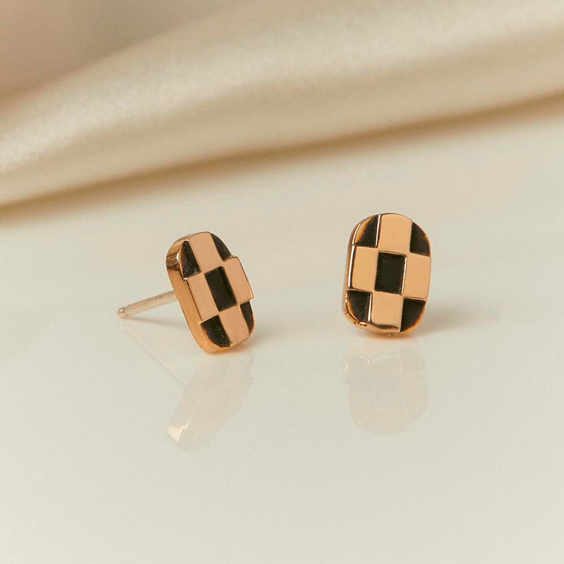 Checkerboard Mini Post Earrings - Bronze Gold 