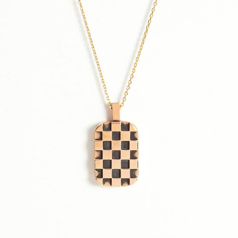 Checkerboard Pendant Necklace Gold 