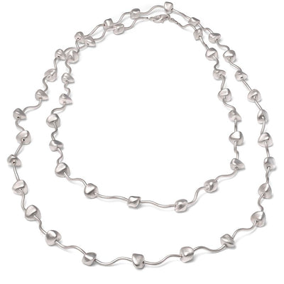 Long Wavy Seed Necklace Silver 