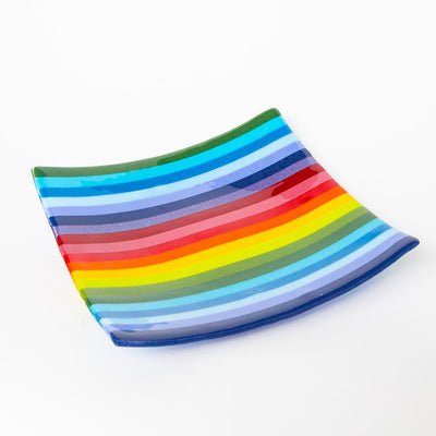 Rainbow Stripe Midge Glass Square Plate  
