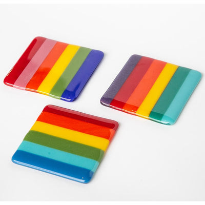 Rainbow Stripe Midge Glass Coaster  