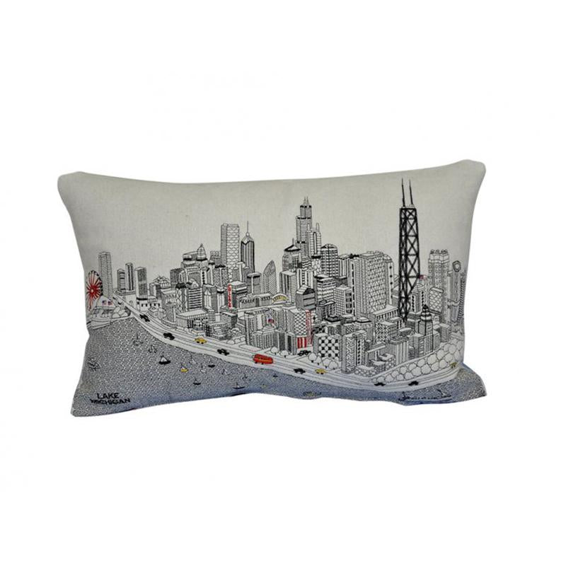 Chicago Skyline Embroidered Pillow Cream Prince