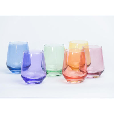 Estelle Stemless Colored Wine Glass Set Set of 6 