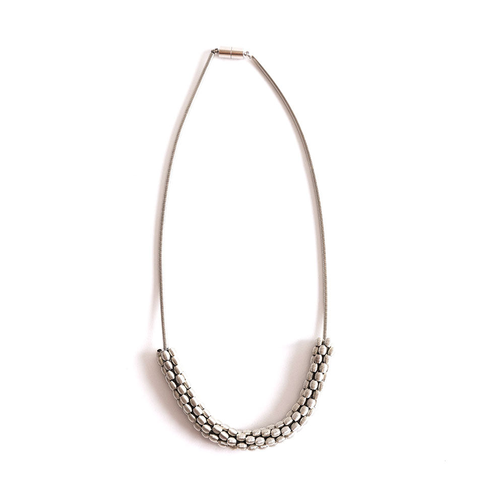 Beaded Piano Wire Necklace Silver 