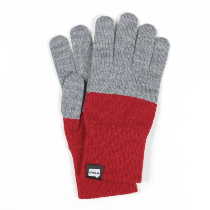 Two Tone Knit Gloves Red & Grey 