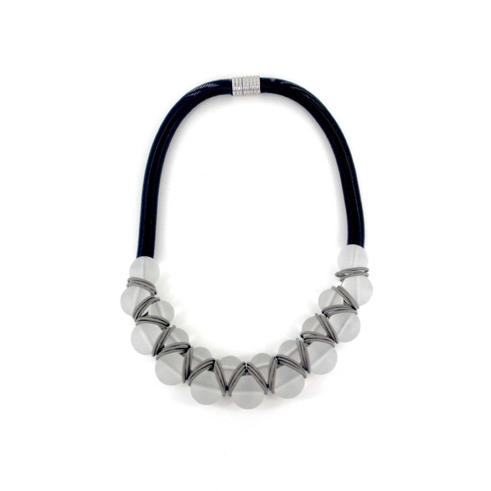 Frosted Stacked Beads Necklace Black 