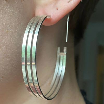 Three Step Silver Hoop Earrings  