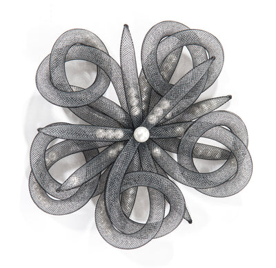 Knotted Mesh Pearl Brooch Grey 