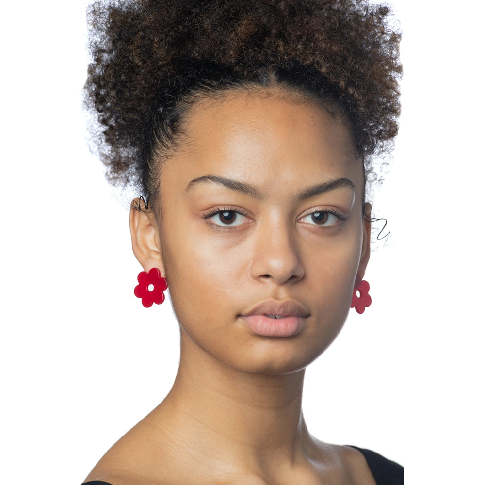 Daisy Acetate Earrings - Medium Black & White M