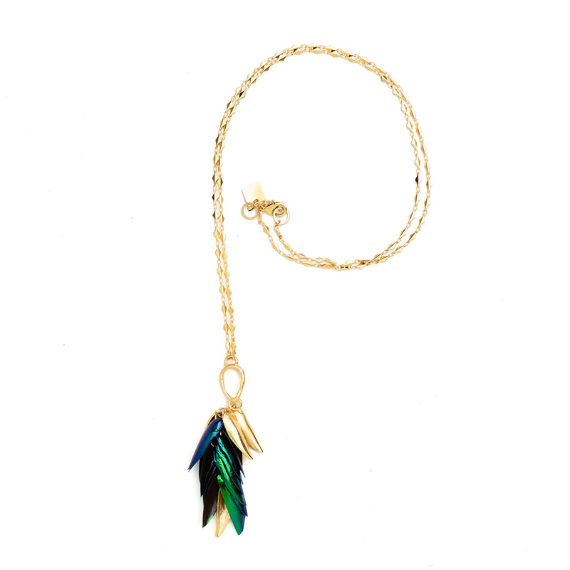 Beetle Wing Necklace Gold & Green 