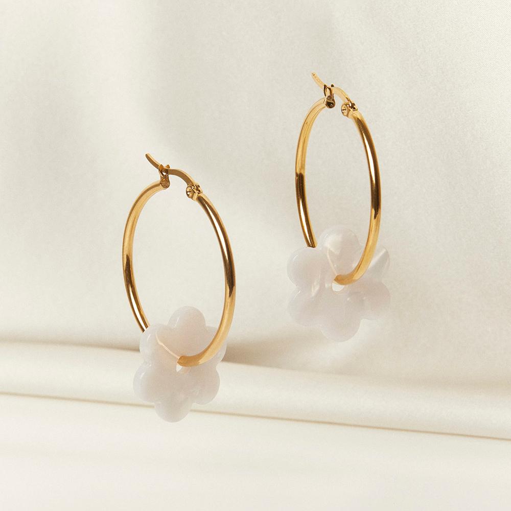 Daisy Hoop Earrings Gold & Cherry Red 
