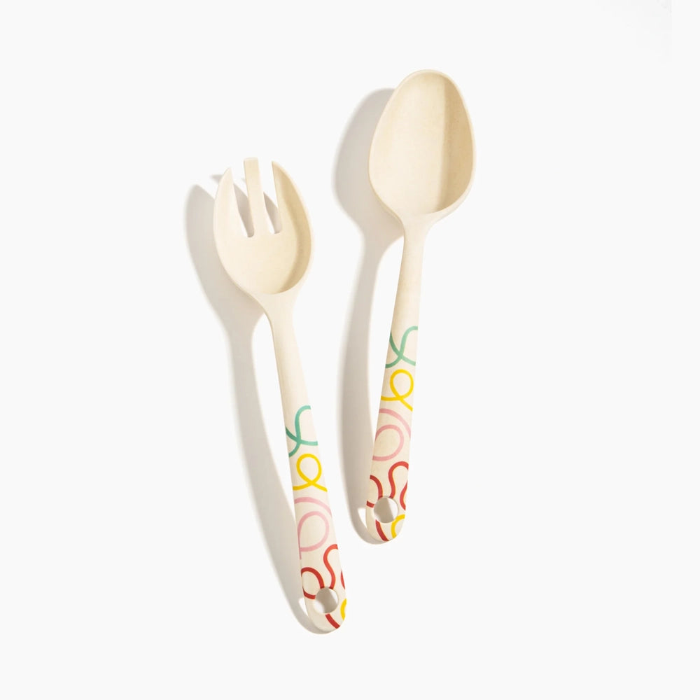 Bamboo Squiggle Salad Servers Set