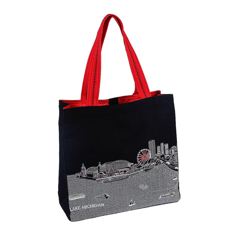 Chicago Skyline Embroidered Tote Bag Cream 