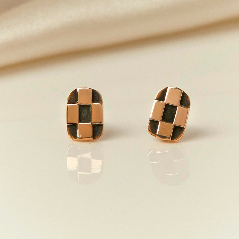Checkerboard Mini Post Earrings - Bronze  