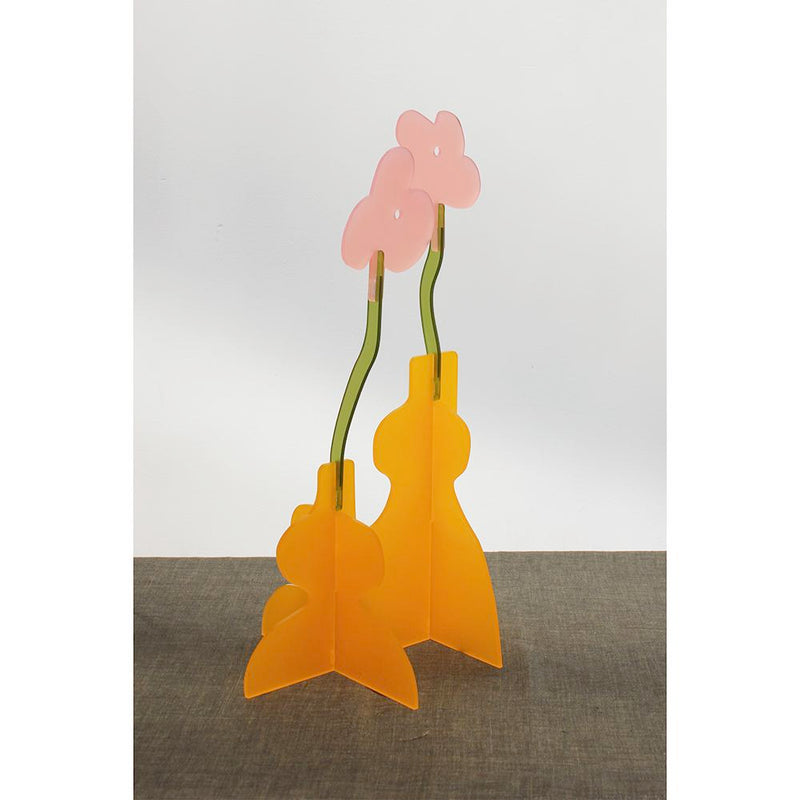 Freshly Cut Flowers Double Totem Sculpture Pink & Yellow 