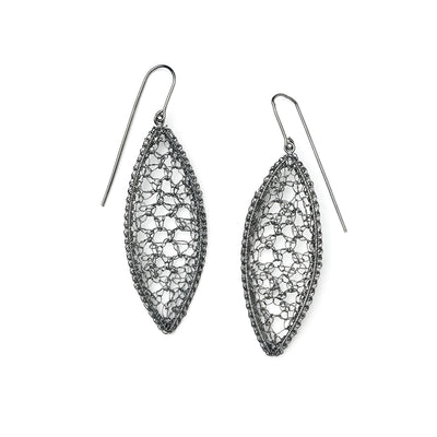 Long Wire Flat Drop Earrings - Oxidized Slate 