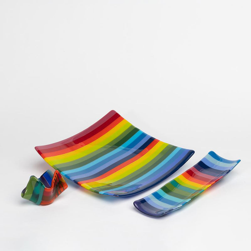 Rainbow Stripe Midge Glass Square Plate  
