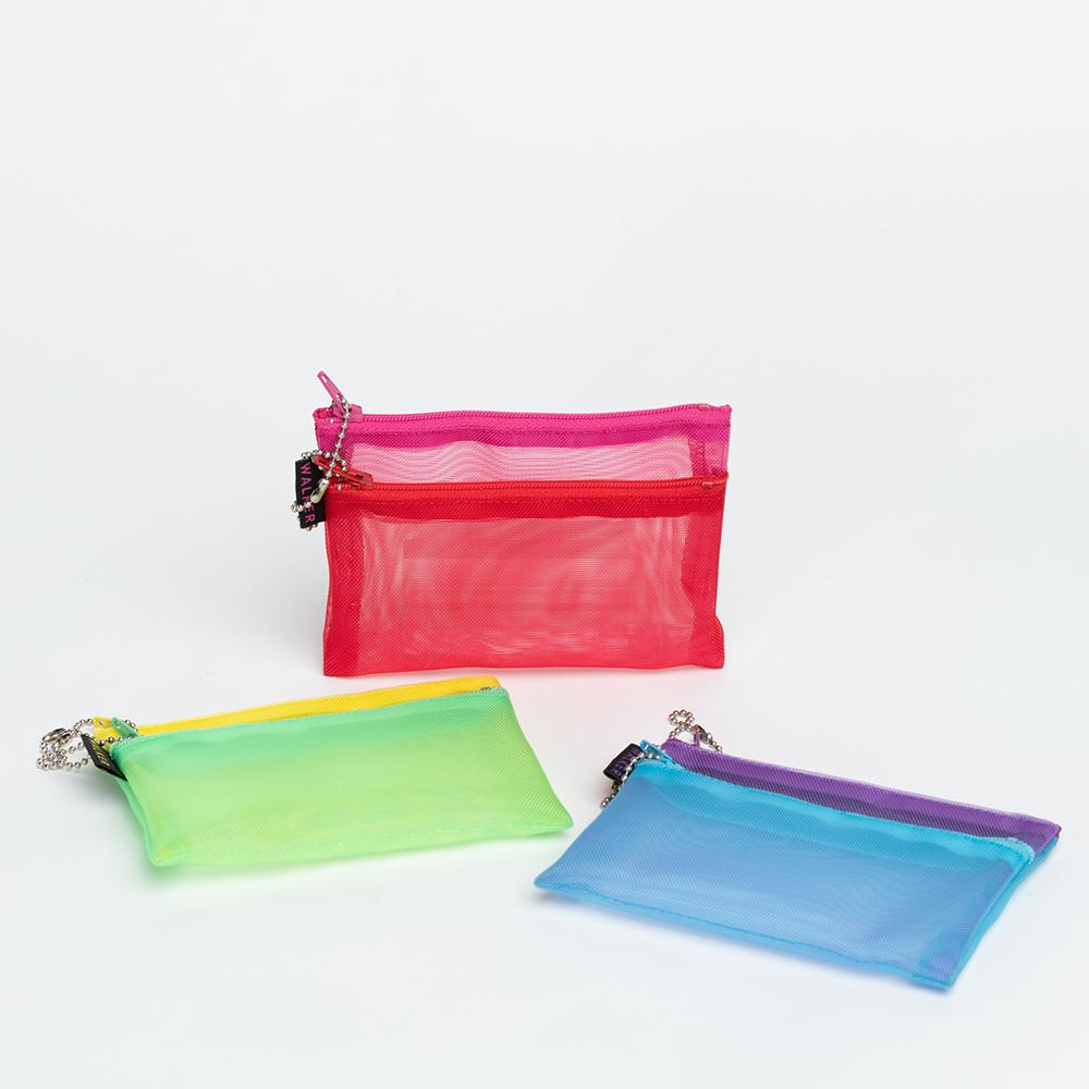 Mesh Double Zip Pouch - Mini Aqua & Lilac 