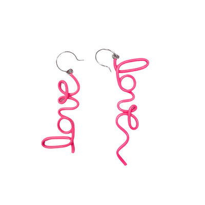Cursive Love Earrings Pink Short