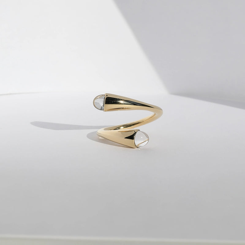 Brass Quartz Droplet Ring Gold 6