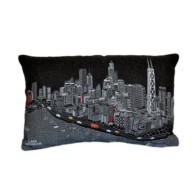 Chicago Skyline Embroidered Pillow Charcoal Grey Prince